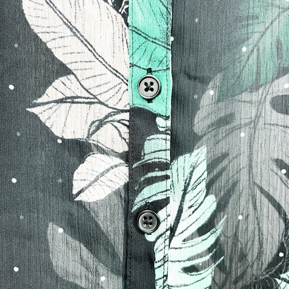 Love & Legend Black White & Green Long Sleeve Sheer Button-Up Blouse - Picture 6 of 10